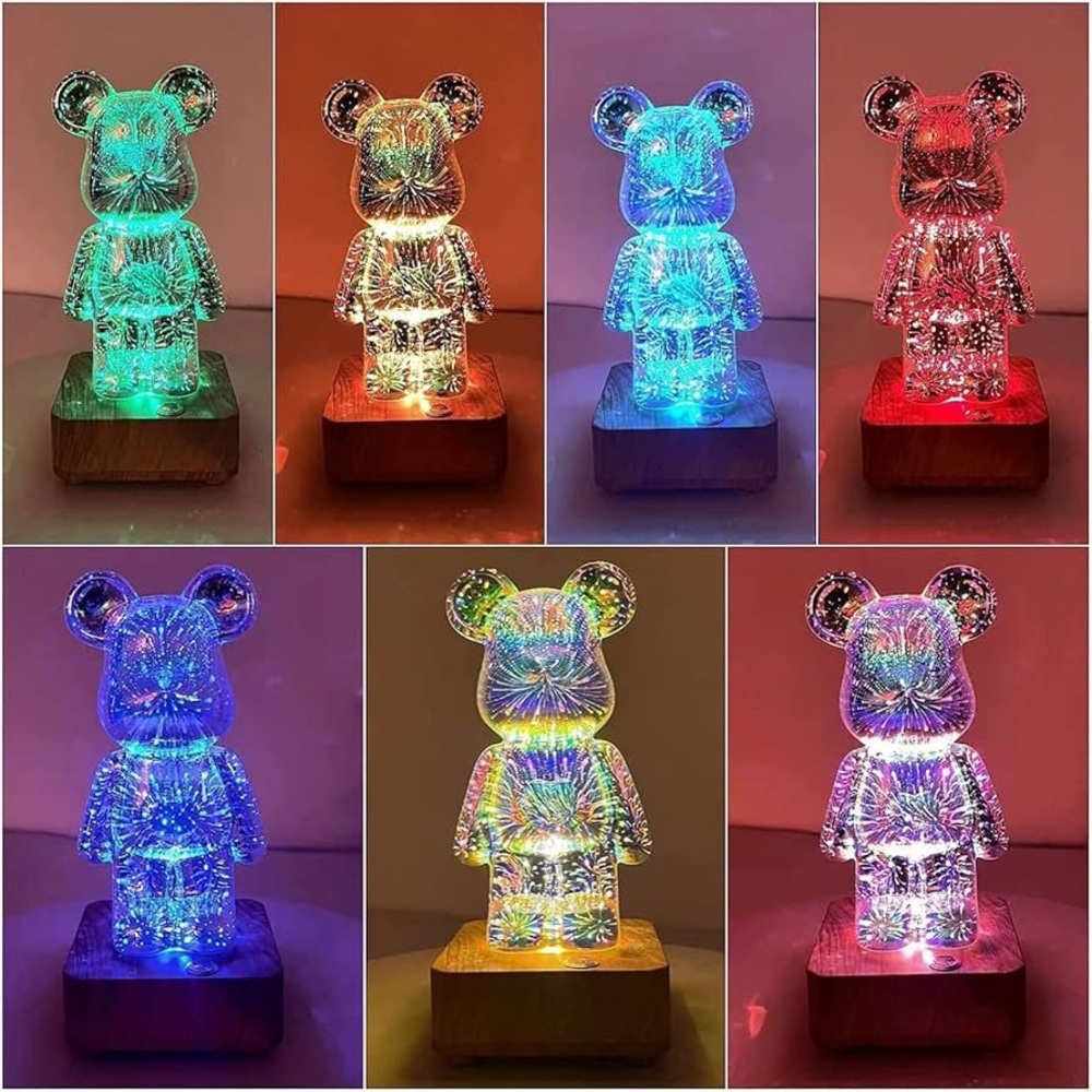 EUC 3D Bear Colour Changing Fireworks LED Table Bed Side Desk Lamp